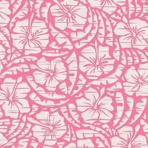 Hawaiian Block Print - Exotic Flowers on Candy Pink / Large