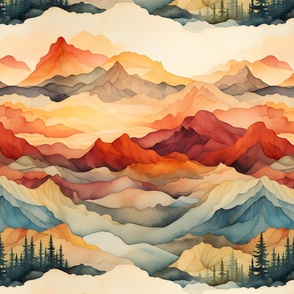 Watercolor Mountain Landscape - large
