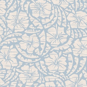 Hawaiian Block Print - Exotic Flowers on Baby Blue / Large