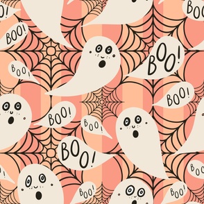 Whimsigothic-ghosts-with-boo-speech-bubbles-vertical-fuzz-peach-beach-pink-stripes-XL-jumbo