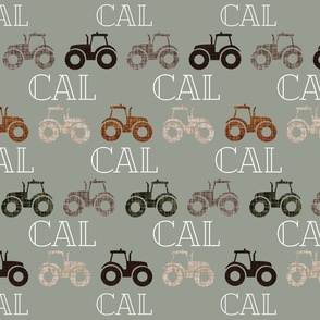 Cal: Cheque Font on Tractors Sage, Stone, Mud, Brown, Green Olive, Umber