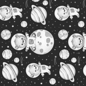 Teddy Bear Astronaut in Space Baby Nursery Gray Rotated