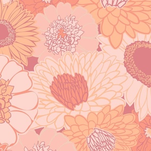 Monochromatic Peach Fuzz Maximalist Large Scale Floral Fabric Wallpaper Home Decor Flowers