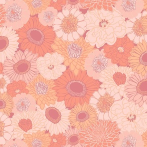 Monochromatic Peach Fuzz Maximalist Medium Scale Floral Fabric Wallpaper Home Decor Flowers