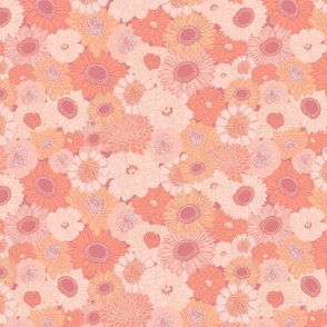 Monochromatic Peach Fuzz Maximalist Floral Fabric Wallpaper Home Decor Flowers
