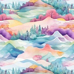 Watercolor Mountain Landscape - large