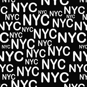 NYC, white text with black background