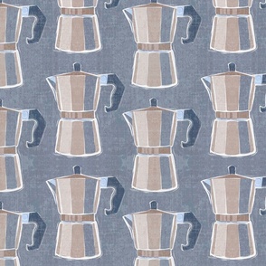SMALL • Buongiorno Retro Italian coffee maker block prints • 3  muted blue and neutral #coffeecore #coffeelover #coffemaker