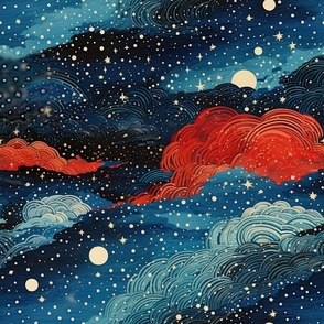 Starry Night_ Wood Block Print Style