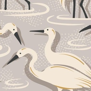 Crane Estuary - Birds Warm Gray Neutral Beige Large
