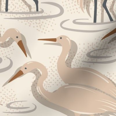 Crane Estuary - Birds Ivory Cashmere Neutral Large