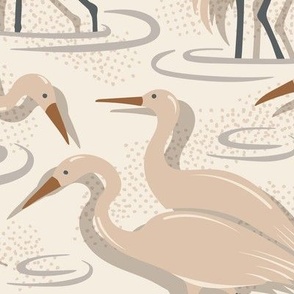 Crane Estuary - Birds Ivory Cashmere Neutral Large