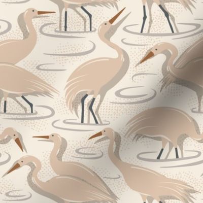 Crane Estuary - Birds Ivory Cashmere Neutral Regular
