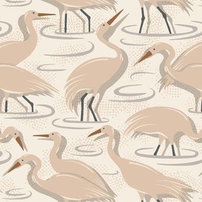 Crane Estuary - Birds Ivory Cashmere Neutral Regular