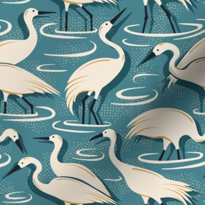 Crane Estuary - Birds Dusk Blue Teal Regular