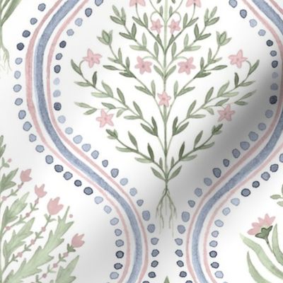 Custom Larger Scale Becca Version 3 Monticello Blue_ Green and Rose on White