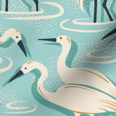 Crane Estuary - Birds Aqua Blue Large
