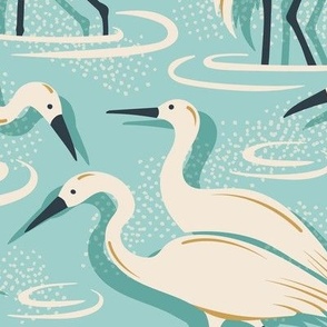 Crane Estuary - Birds Aqua Blue Large