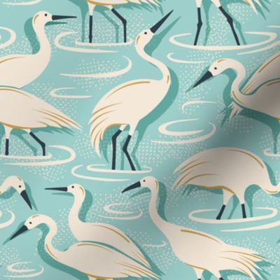 Crane Estuary - Birds Aqua Blue Regular