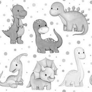 Gray Dinosaurs Polka Dots Confetti 