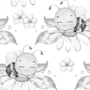 Gray Bumble Bee Daisy Floral Baby Girl 