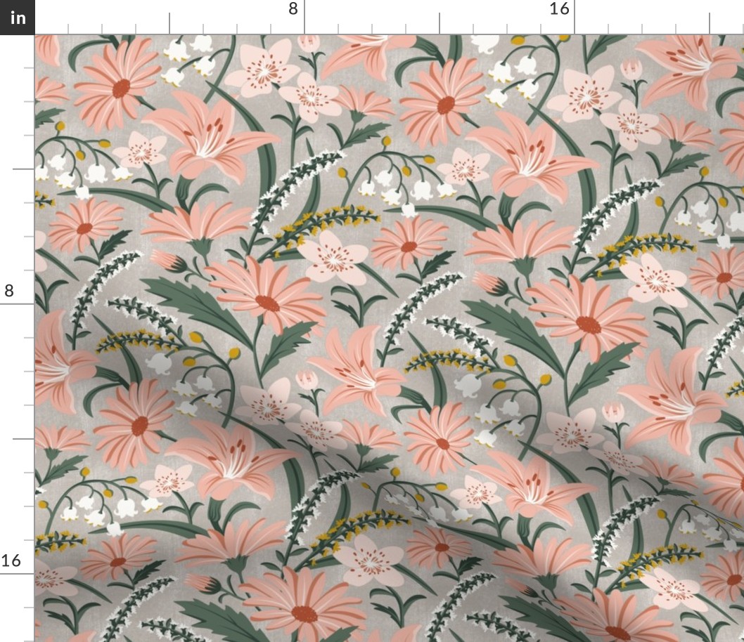 Wildflower Garden - Botanical Floral Summer Beige Pink Regular