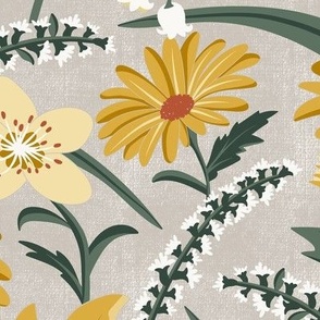 Wildflower Garden - Botanical Floral Summer Beige Yellow Large