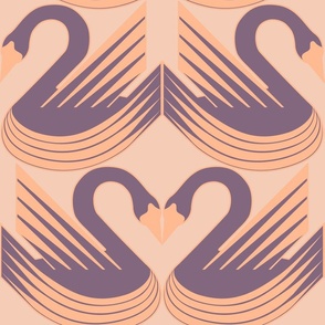 Art Deco Swan Love in Grapeade and Peach Fuzz