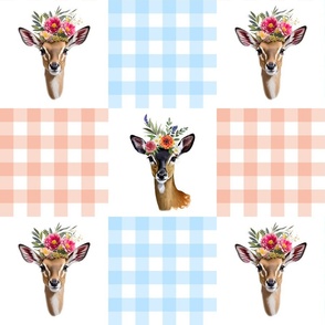 fawns and plaid peach and blue painted flowers