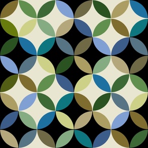 Cathedral Windows Cheater Black White and Cadet Blues Green and Beige