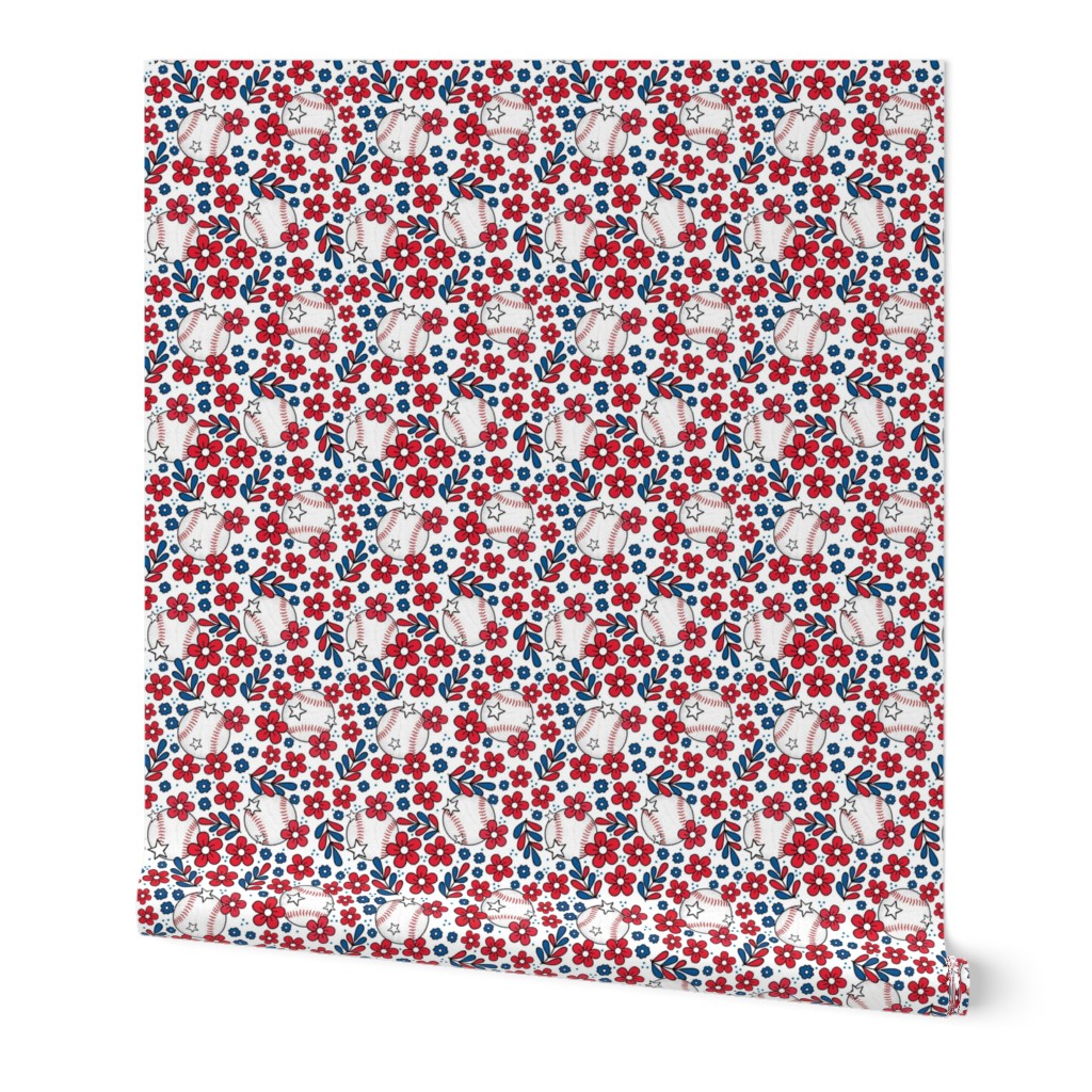 Medium Scale Team Spirit Baseball Floral in Los Angeles Dodgers Red and Blue