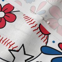 Large Scale Team Spirit Baseball Floral in Los Angeles Dodgers Red and Blue