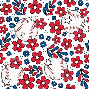 Large Scale Team Spirit Baseball Floral in Los Angeles Dodgers Red and Blue