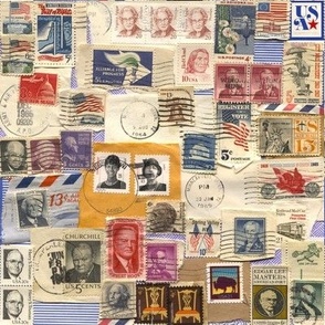 Historical  actual size US Postage Stamps Collage