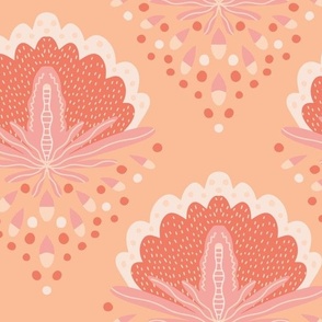 Medium - Whimsical wildflowers in Peach Fuzz - abstract modern floral wallpaper and fabric