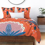 Bright abstract floral in orange, pink and blue