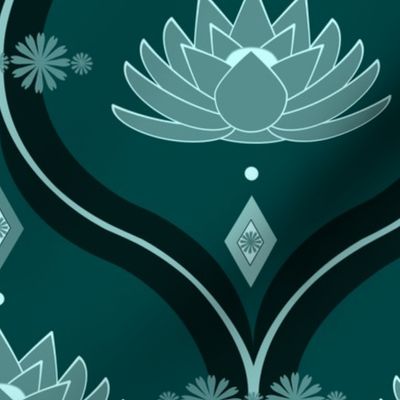 Retro Deep Teal Lotus - simplified
