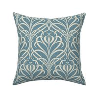 Art Nouveau Seagrass Floral in Eggshell on Textured Ocean Blue - Large Scale