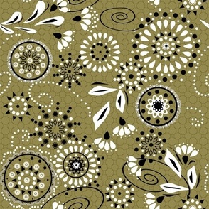 Olive colored retro floral pattern 