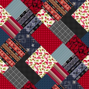Red and blue pattern of fabric scraps