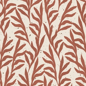 LARGE CLASSIC  BOTANICAL TEXTURED AUTUMNAL CLIMBING LEAVES-BROWN+LINEN CREAM