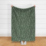 LARGE CLASSIC  BOTANICAL TEXTURED AUTUMNAL CLIMBING LEAVES IN FOREST GREENS AND LINEN CREAM