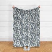LARGE CLASSIC  BOTANICAL TEXTURED AUTUMNAL CLIMBING LEAVES IN DENIM BLUE AND LINEN CREAM
