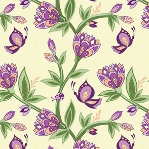 Wallpaper big  Floral print with butterflies and ladybugs.