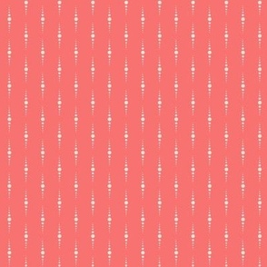 (small) vertical off-white dotted stripes on coral red / Pristine on Georgia Peach background / Pantone Peach Plethora Palette // small scale