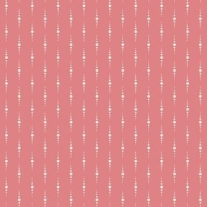 (small) vertical off-white ecru dotted stripes on coral pink / Pristine on Peach Blossom background / Pantone Peach Plethora Palette // small scale