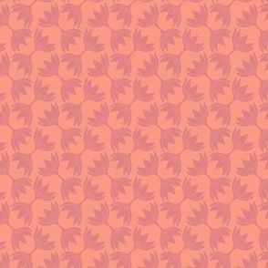 (small 1.5x1.7in) Peach Plethora Crocus flower checker / Peach Blossom on Peach Pink / Coral Pink / Crocus Art Nouveau Coordinating Motif // small mini micro scale