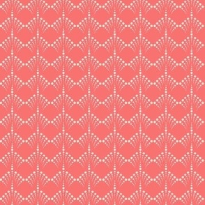 (small) vertical off-white dotted diamond lace on coral red / Pristine on Georgia Peach background / Pantone Peach Plethora Palette // small scale