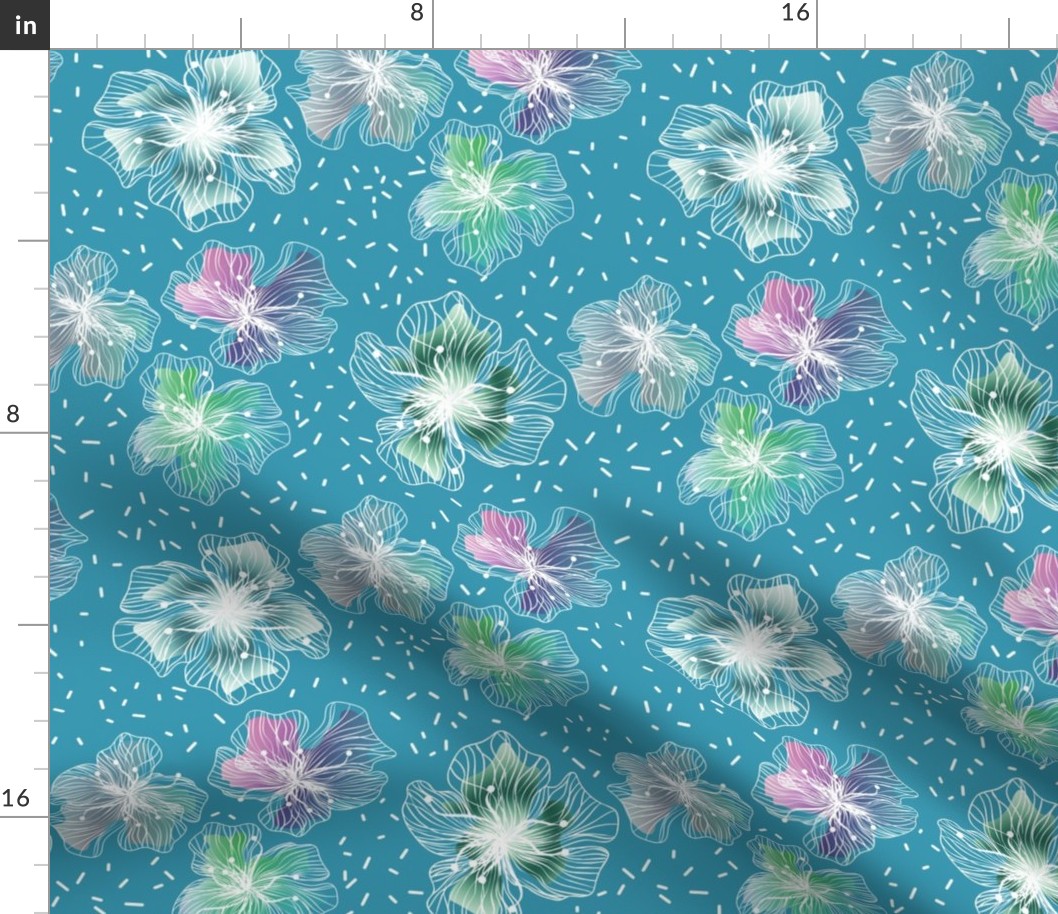 Abstract flowers on beautiful light blue tones