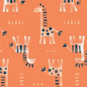 [M] Stamped Giraffes Zebras Bidirectional - Coral: Contemporary cute minimal childhood-inspired animal print for kids, boys, baby, nursery